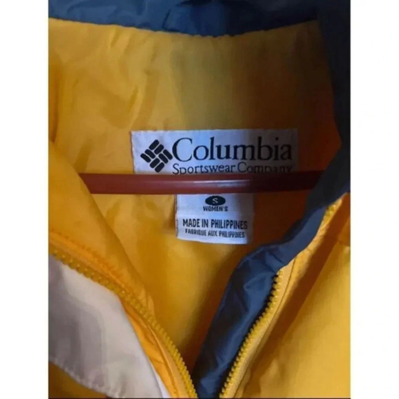 Columbia Vintage Color Block Ski Jacket Winter Sports Coat Yellow Navy Small - Picture 3 of 3